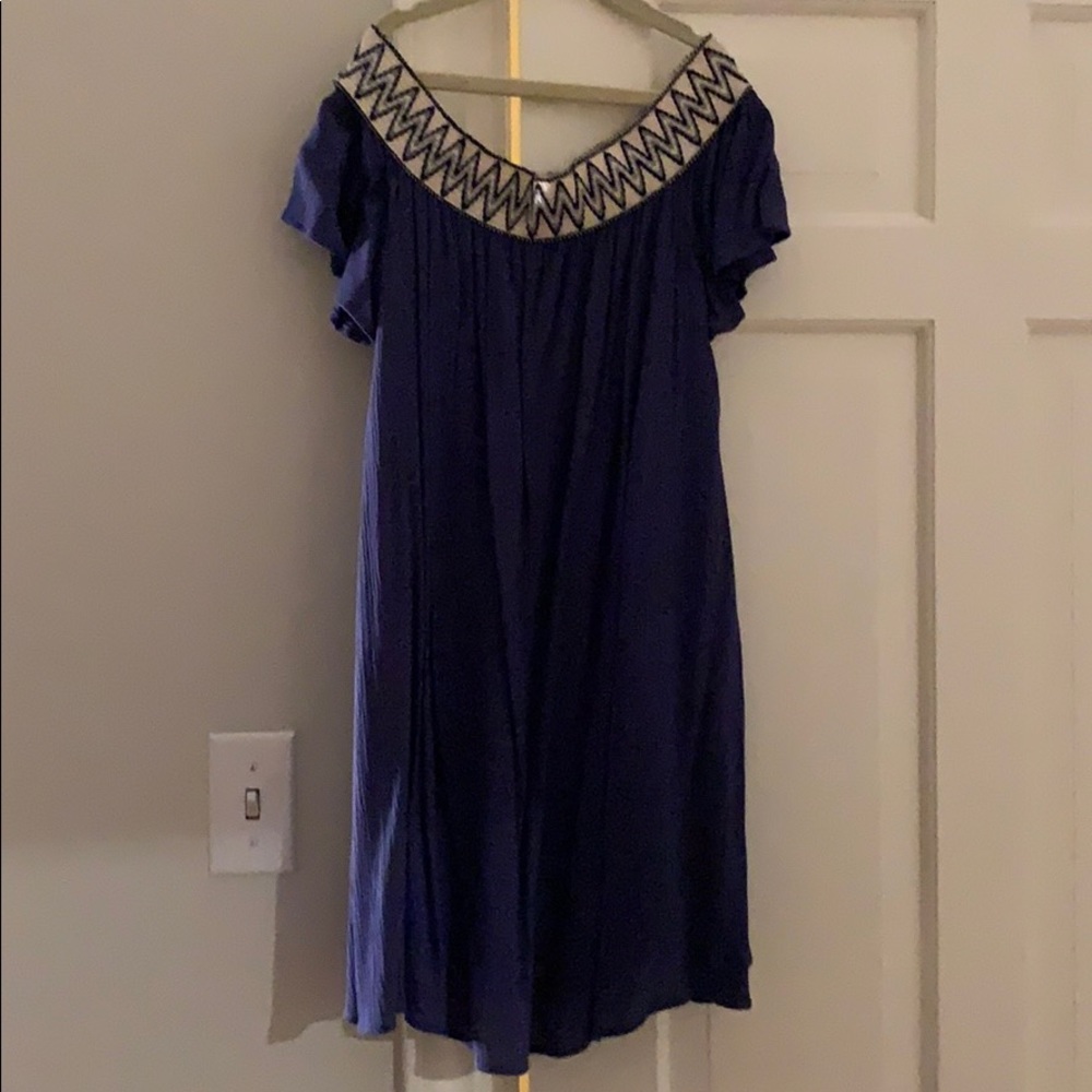 Love, Zoe off the shoulder blue dress